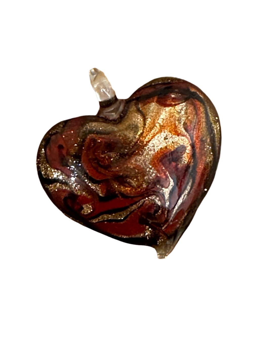 Vintage 90s Handblown Hippie Copper Heart Glass Pendant